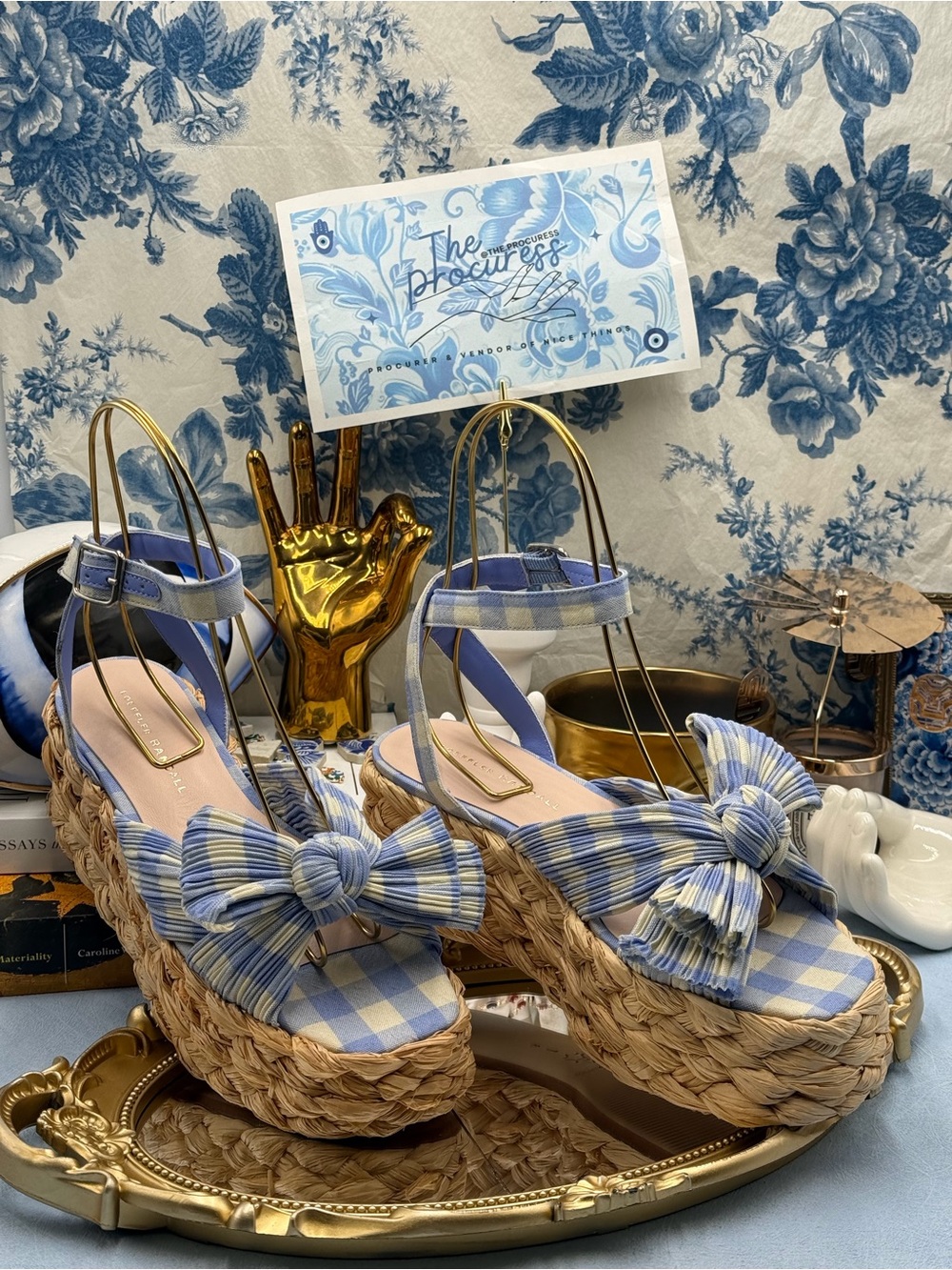 🆕 LOEFFLER RANDALL 🧿 NWOB Gaby Espadrille Sandals, Blue Gingham - Sz 7 - Picture 2 of 16
